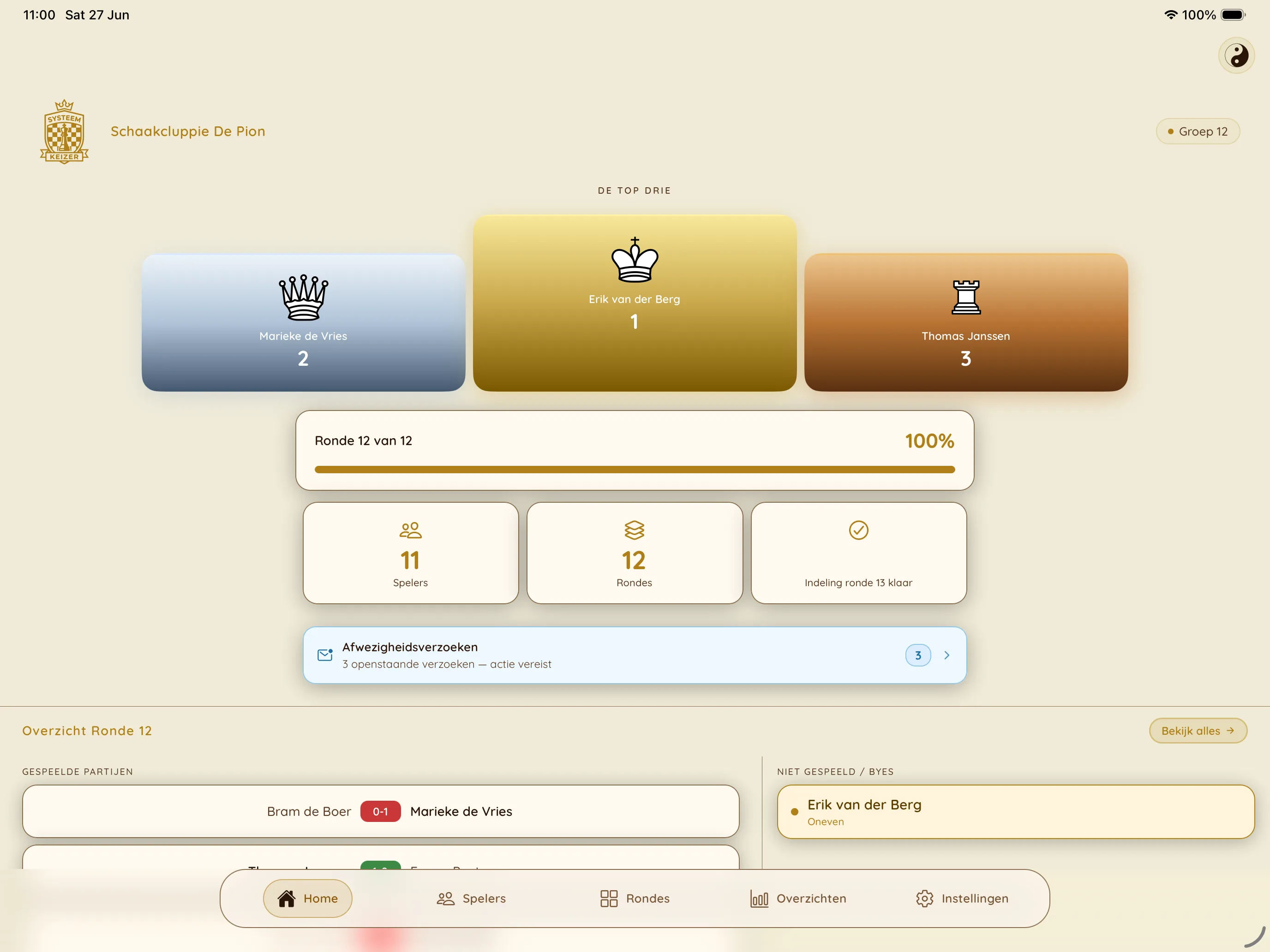 Competitieleider-app op iPad