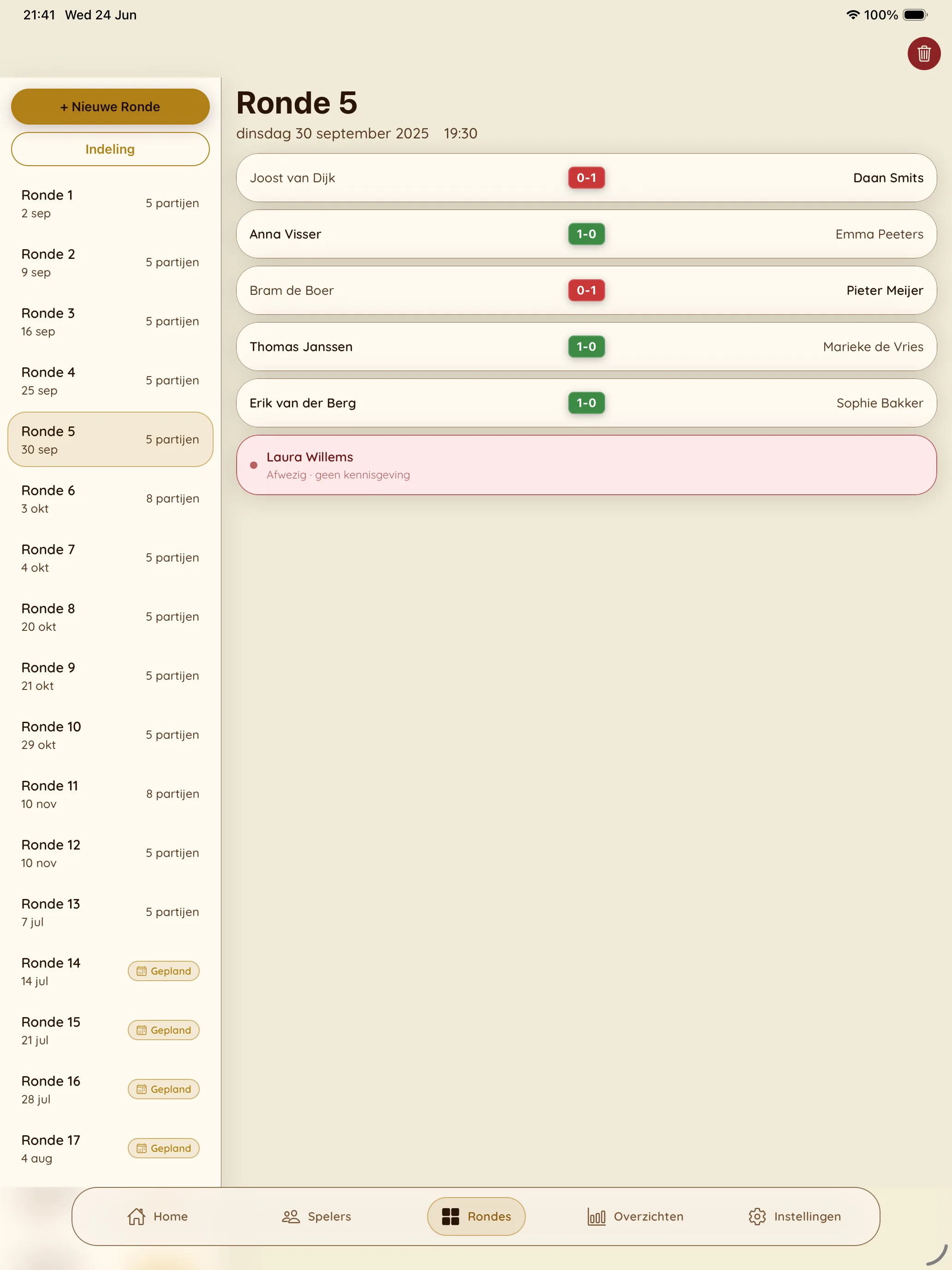 Competitieleider-app — Partijen