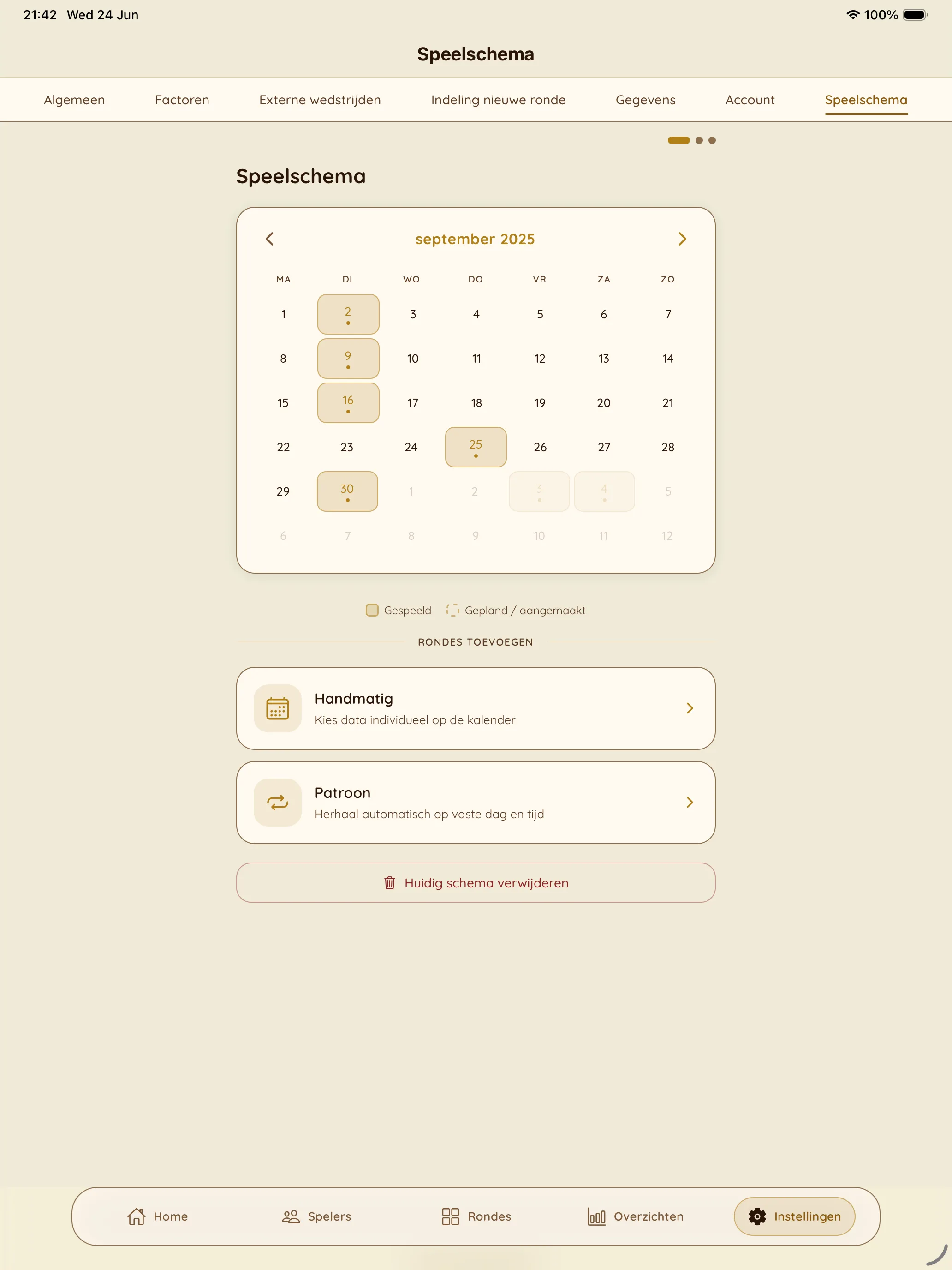 Competitieleider-app — Speelschema