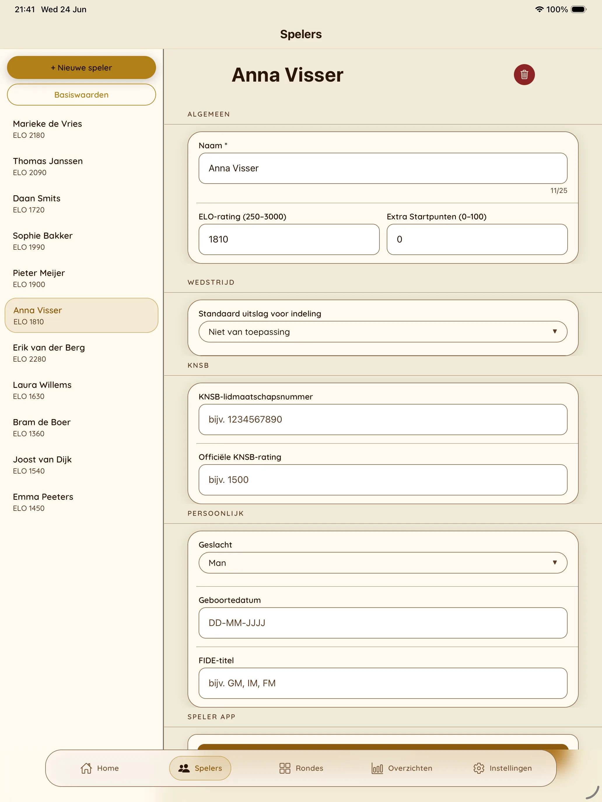 Competitieleider-app — Spelers