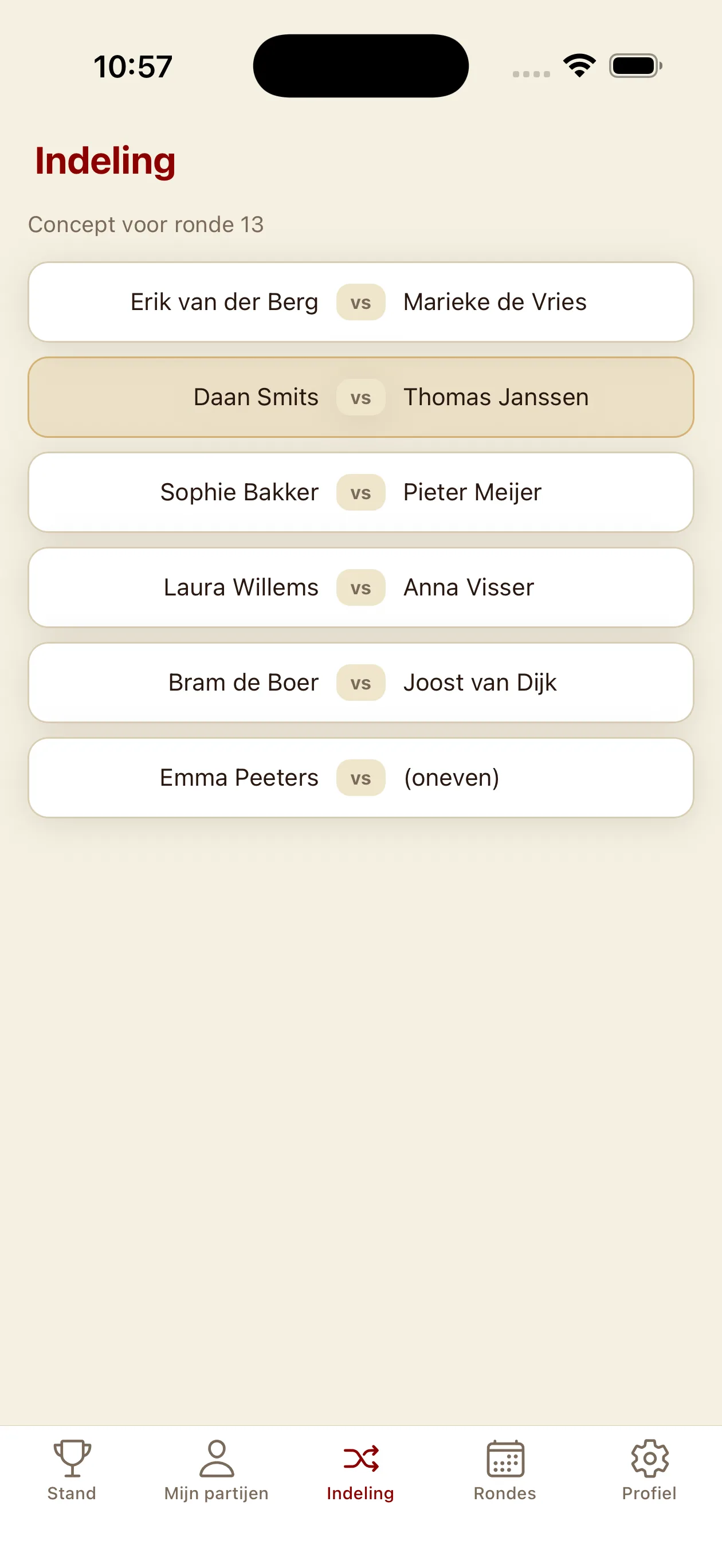 Speler-app — Indeling