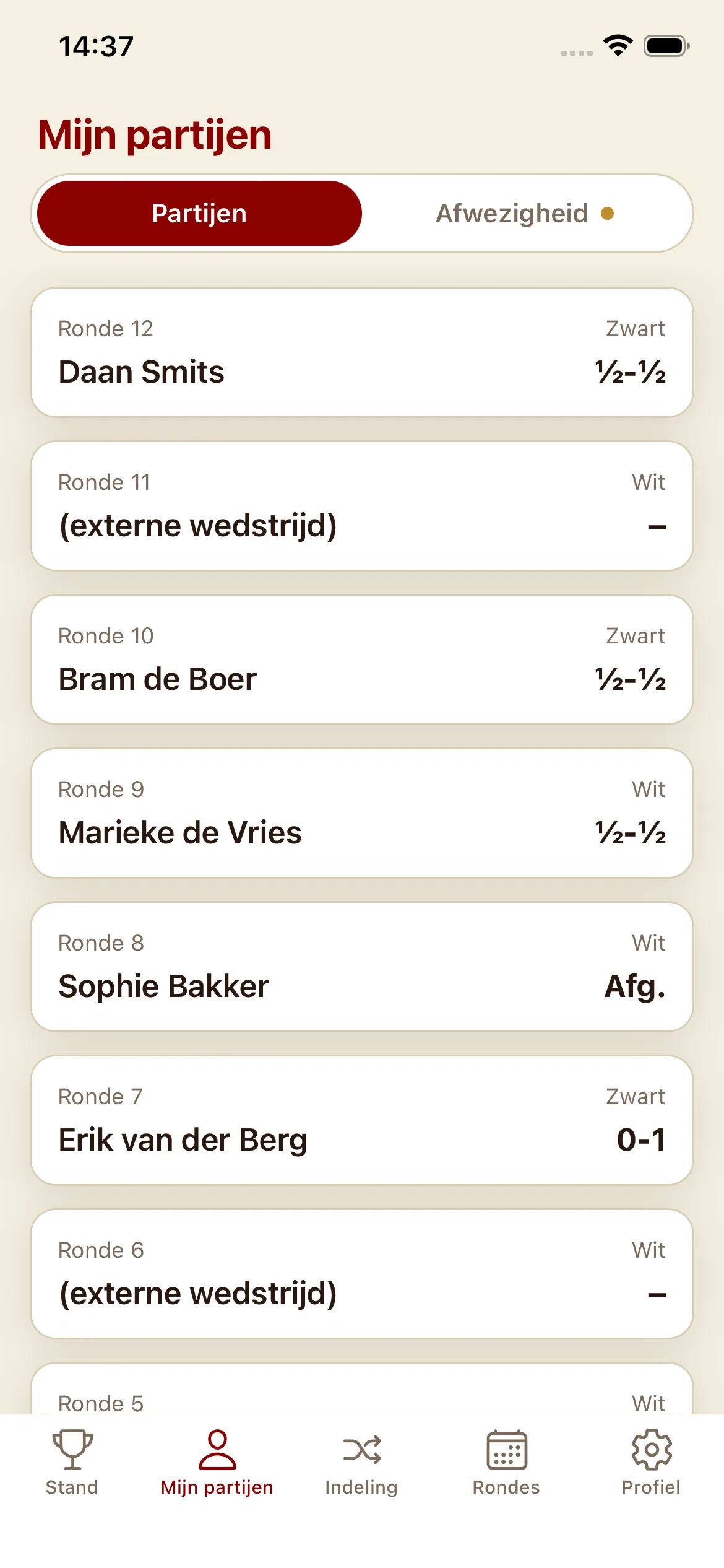 Speler-app — Mijn partij