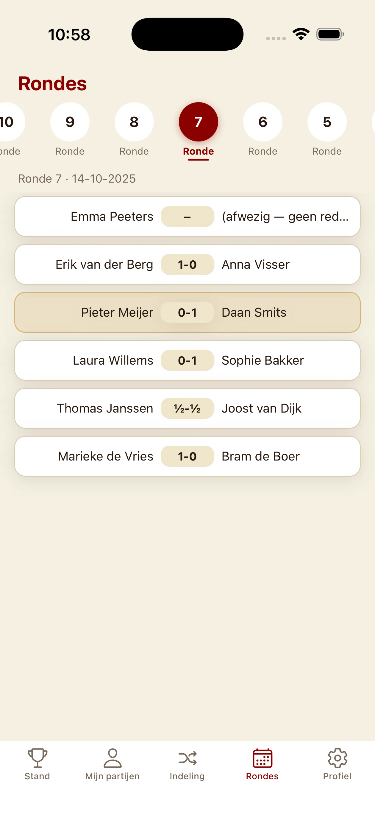 Speler-app — Rondes