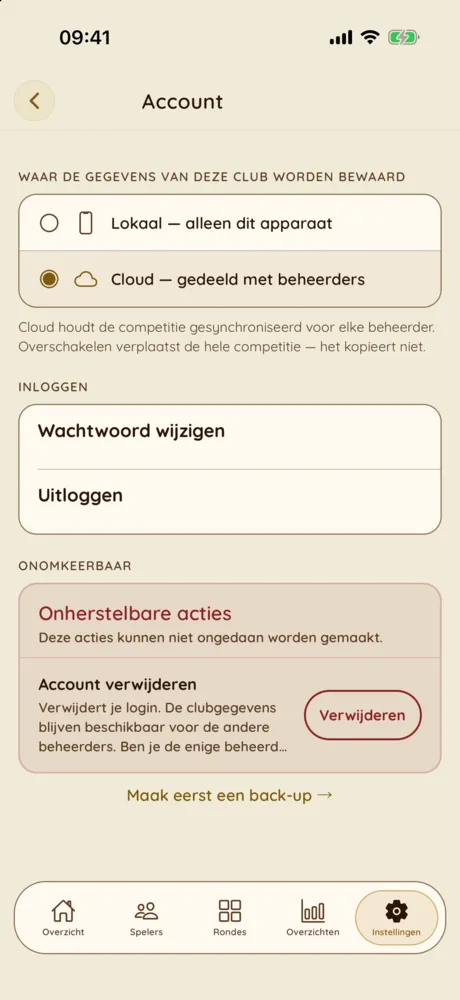 Onherstelbare acties — Account verwijderen
