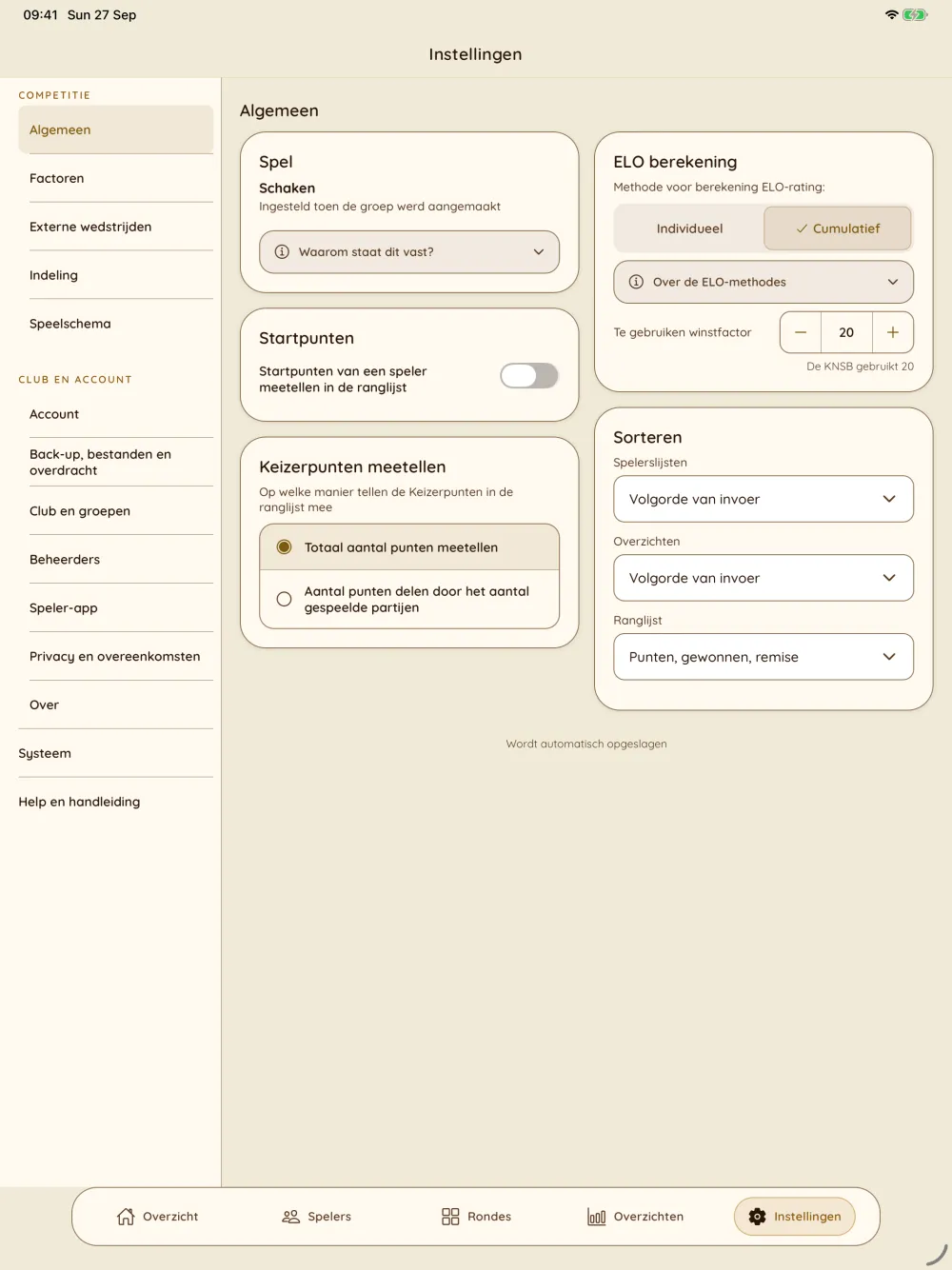 Systeem Keizer op de iPad: Instellingen