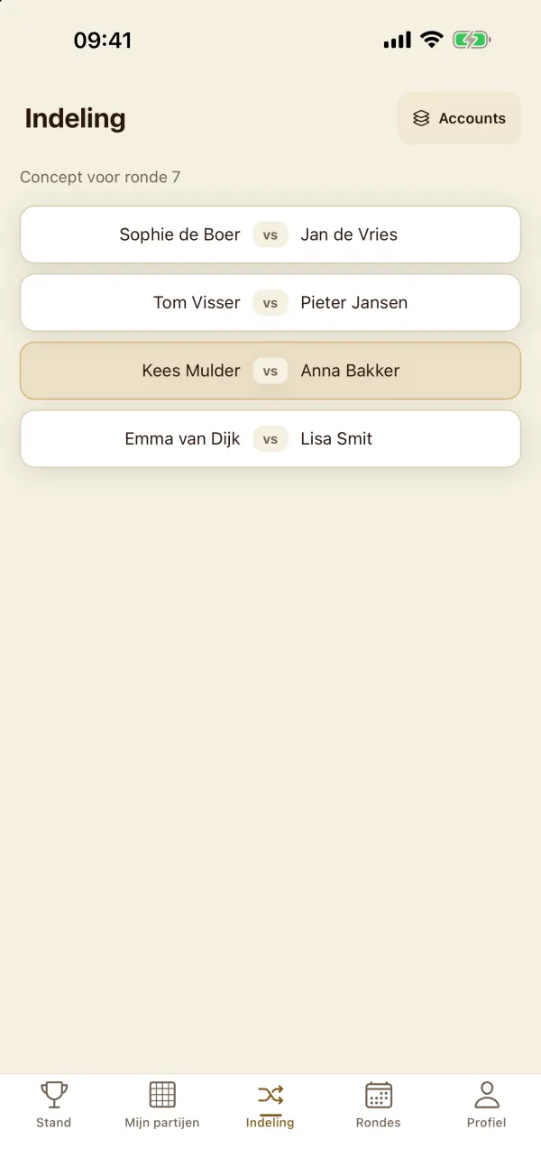 De indeling van de volgende ronde